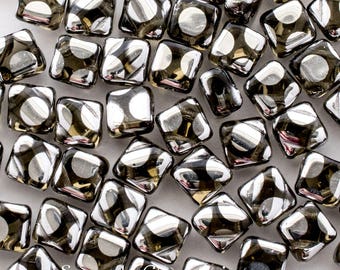 Silky Beads, 6mm Black Diamond Labrador Dots Czech Glass 2 Hole Silky Beads, 4697 (25)