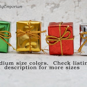 Miniature Christmas Gifts Your choice of sizes and colors - Red, Green, Silver, Gold Metallic Mylar Mini Christmas Packages
