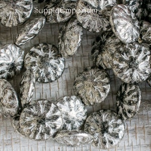 Czech Flower Bead, Dahlia Flower, Flower Coin Glass Bead, Antique Silver 14mm Flower Bead, 3799, 10 beads image 1