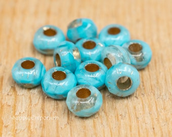 Beret w Copper Lining Large Hole Czech Glass Fire Polished Roller Beads 6x9mm ~ 10 Pcs