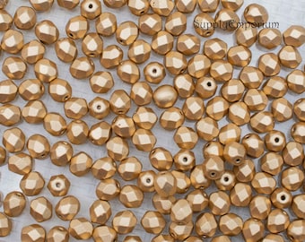 6mm Czech Fire Polished Round Beads, Faceted Round, Aztec Gold Metallic Firepolished 6mm Round - 6460 (25 Beads)