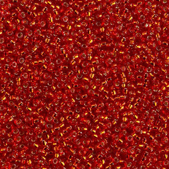 15-10, Miyuki 8.2g Silver Lined Flame Red 15-10, Miyuki 8.2g Silver Lined Flame Red
