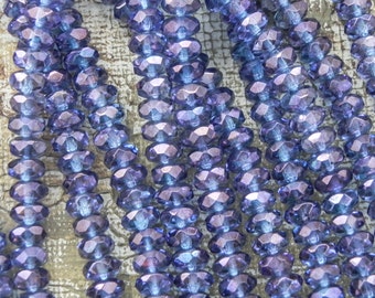 2433 (25)  Luster Transparent Amethyst Czech Glass Rondelle Beads, Transparent Amethyst Rondell Beads - 5x7mm