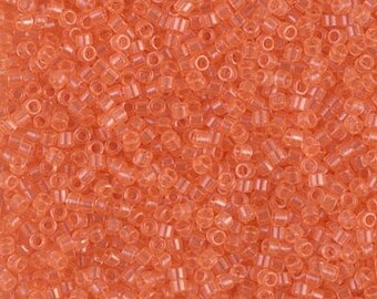 DB1411, 11/0 Miyuki Delica Seed Beads - Transparent Peach Delica 1411 - 5 Grams - Delica DB-1411 - Transparent Peach Delica, Delica 1411