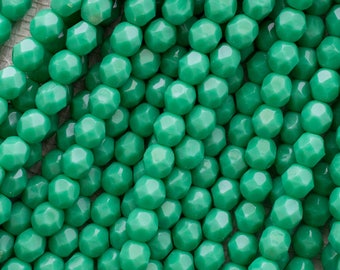 4303 - 6mm Czech Glass Green Turquoise Firepolished Round Bead - Green Turquoise - 25 Beads
