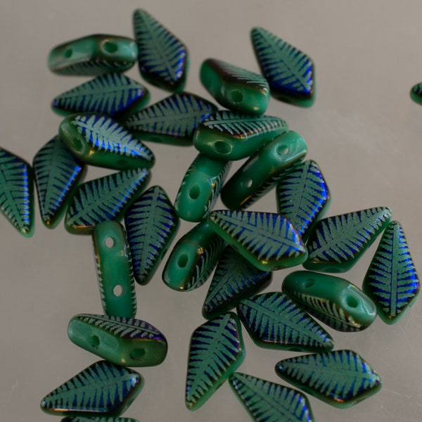 Czech 9x5mm  Matte Turquoise Laser Feather Kite Beads, Laser Turquoise Feather 9x5mm 2 Hole Kite Beads, 6691 S4 (25)