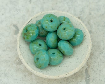 Rondelle Beads, Picasso Rondelle, Czech Turquoise Picasso 11x7mm Rondelle Beads, 24 Beads, 514