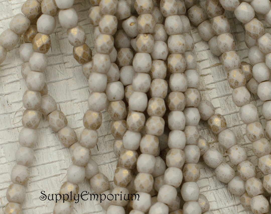 White Luster 5309R S9, 3mm Etched off White Luster Firepolish Round Bead, Etched ...