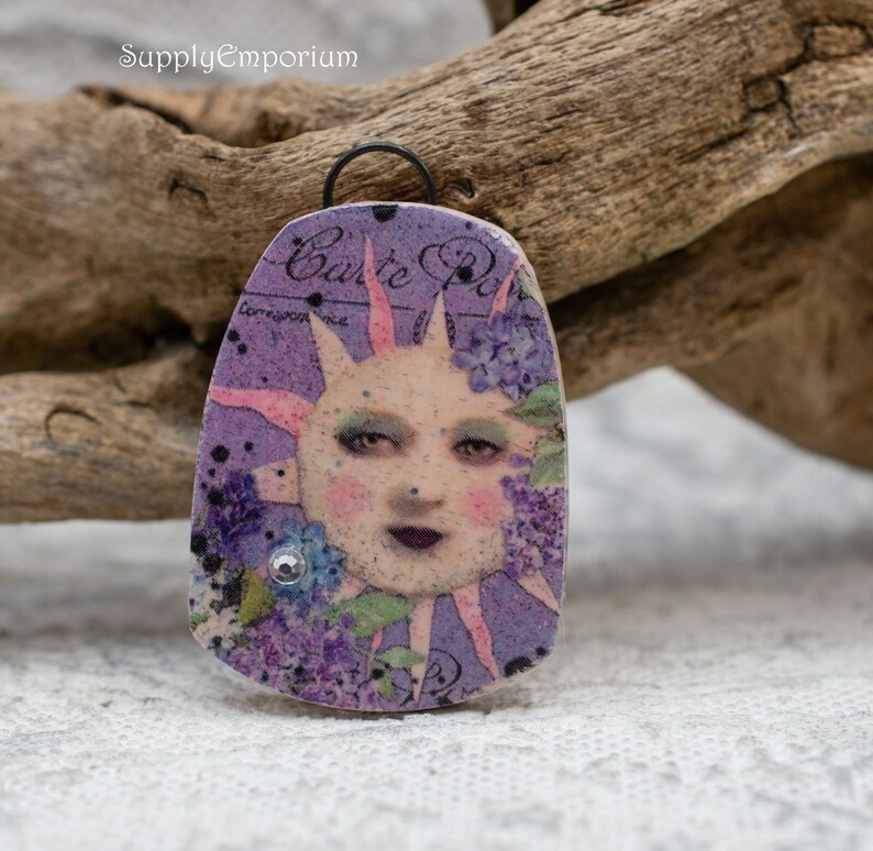Polymer Clay Moon Face Clay Image Transfer Pendant, 1 Piece, 30x38mm