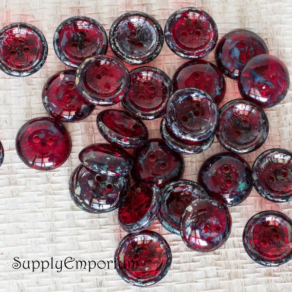 Czech Button, 14mm Cup Button, Glass Button, 2 Hole Button, Red Picasso Cup Button Bead, 1303B, 4 Pieces