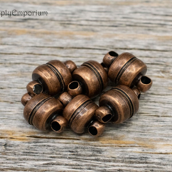 1854F SEE NOTE PLEASE - 11X7mm Antique Copper Magnetic Barrel Ball Clasps - 11mm Antique Copper Magnetic Ball Clasp - Set of 6