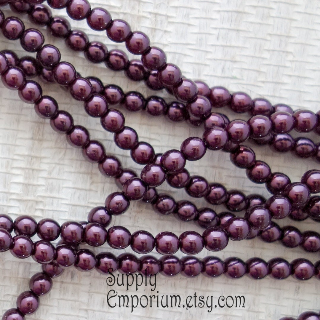 2591 120 4mm Preciosa Eggplant Purple Glass Pearl Beads Eggplant 4mm