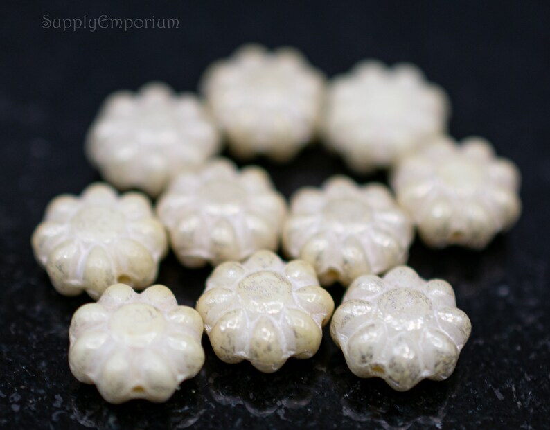 Czech Flower Beads, Cactus Flower Bead, Czech Yellow Ivory Mercury 9mm Cactus Bead Yellow Ivory Mercury 9mm Flower Beads, 3425R, 25 Beads image 3