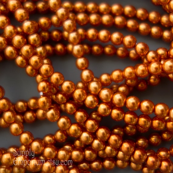 100 Burnt Orange Picasso Faceted Round Glass Beads 4MM
