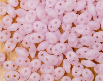 Superduos, Czech Glass Superduo, 2 Hole Superduo, 2.5x5mm, Matte Milky Soft Rosaline Super Duo Beads, 5125R (10g)