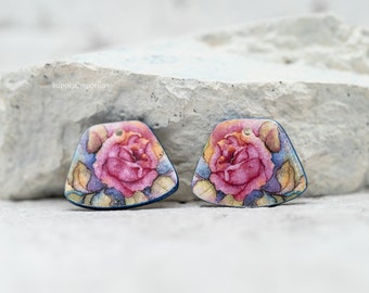 Polymer Clay Earring Charms. Polymer Clay Components. 2 Pieces (1 Pair). Watercolor Rose Transfer Earring Charms. Made To Order. Clay4292