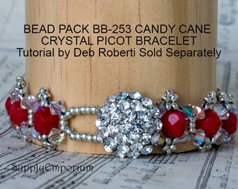 Bead Pack BB-253 for Candy Cane Crystal Picot Bracelet, FREE Tutorial by Deb Roberti, Candy Cane Picot Bead Pack BB253