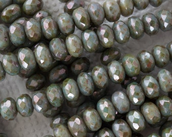 3414-Lazure Blue Rondelle- Czech Glass Beads- 3x5mm Bead- 50 beads- Firepolished Donut- 5x3mm Rondelle
