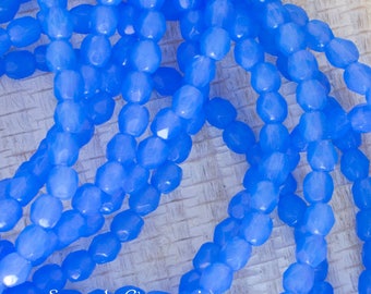 4791-4mm Opal Cornflower Firepolished Round Beads 50 beads 4mm Milky Cornflower Fire Polished Round Beads