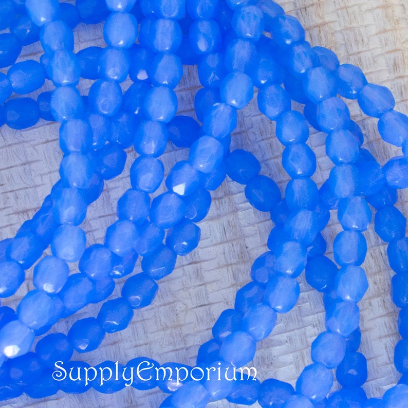 4791-4mm Opal Cornflower Firepolished Round Beads 50 beads 4mm Milky Cornflower Fire Polished Round Beads