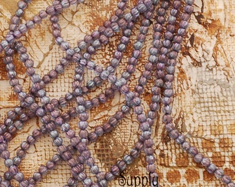 2431 (100)   - 3mm Luster Transparent Amethyst Melon Round Czech Glass Beads - Luster Amethyst Melon Bead