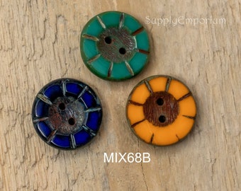 MIX68B, Czech 14mm Travertine Table Cut Two Hole Button Mix, 3 Buttons