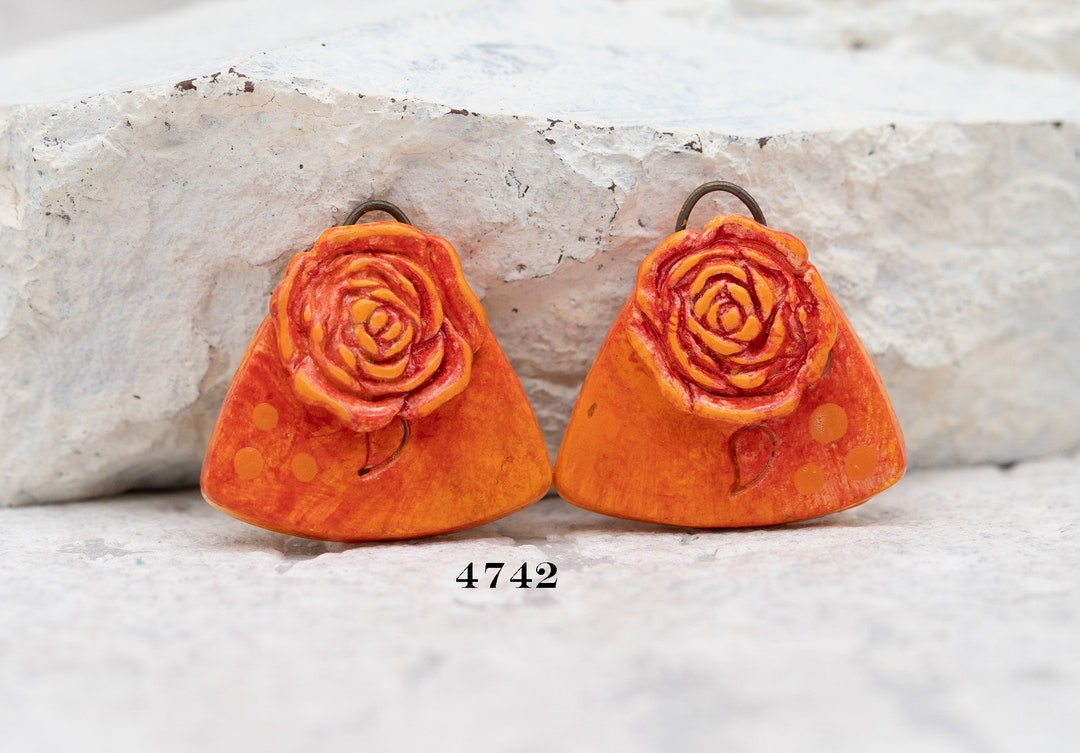Polymer Clay Earring Charms Charm With Flower, 2 Pieces, Polymer Clay