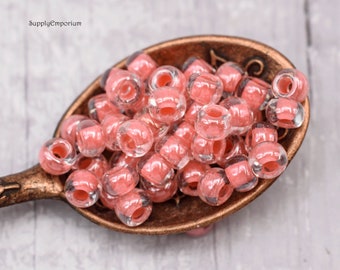 Miyuki 6/0 Coral Lined Crystal Seed Beads - Miyuki 6-204 Coral Lined Crystal 6/0 Glass Seed Beads, 5047R  (16g)