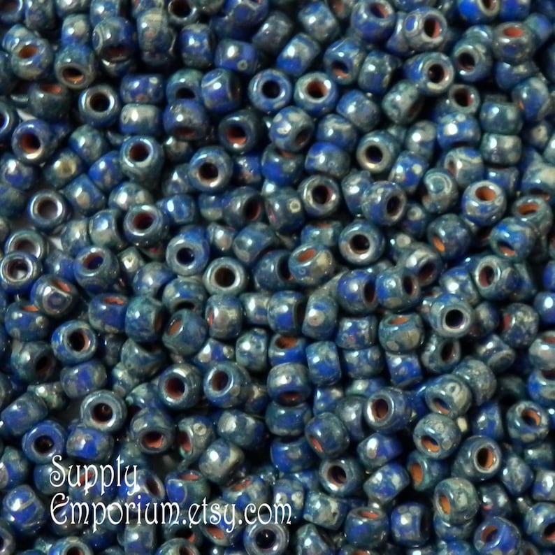 1591-70 Matubo Navy Silver Picasso Seed Beads 15 grams 70 Matubo Navy with Silver Picasso