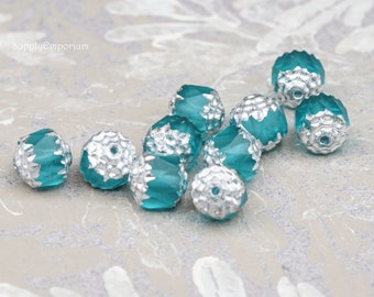 Round Beads, Faceted Beads, Czech Glass Beads, Faceted Glass Bead, 6mm Matte Teal with Silver Cathedral Beads, 1146RR, 10 Beads