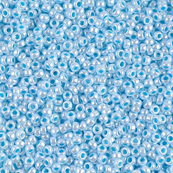 4984 - 11/0 Miyuki Aqua Lined Pearl White Seed Beads, 10 grams, Miyuki 11-430 Aqua Lined Pearl White Seed Beads - Aqua 11/0 Miyuki Seed Bead