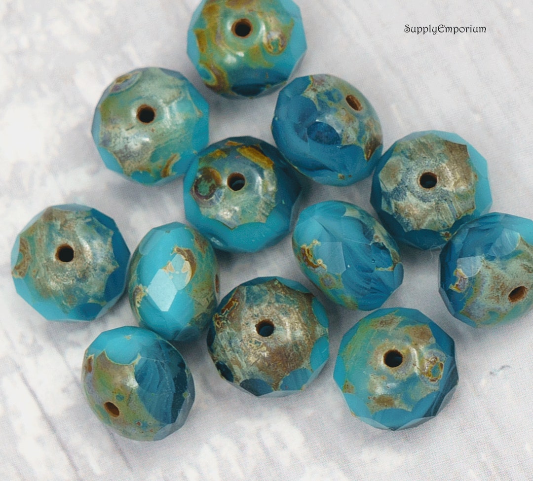 Rondelle, Czech Glass Rondelle, Picasso Rondelle, Turquoise/montana ...