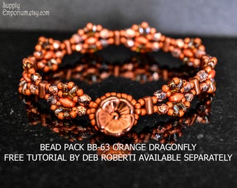 Bracelet Bead Pack, Bead Weaving, DIY Bracelet, ORANGE Dragonfly Bangle Bracelet Bead Pack, Free Tutorial, BB-63