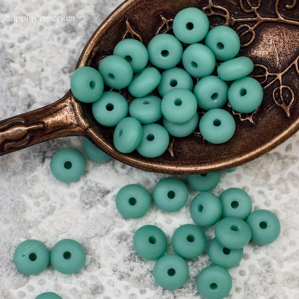 Spacer Rondelle, Donut Spacer, Czech 4mm Matte Turquoise Rondelle Beads, Matte Turquoise 4mm Spacer Rondelle bead, 50 Beads, 6526R