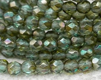 Perles tchèques, bronze aqua lustré, polies à feu, rondes, 4 mm, polies réfractaires rondes, 4 mm, 50 perles (1078R)