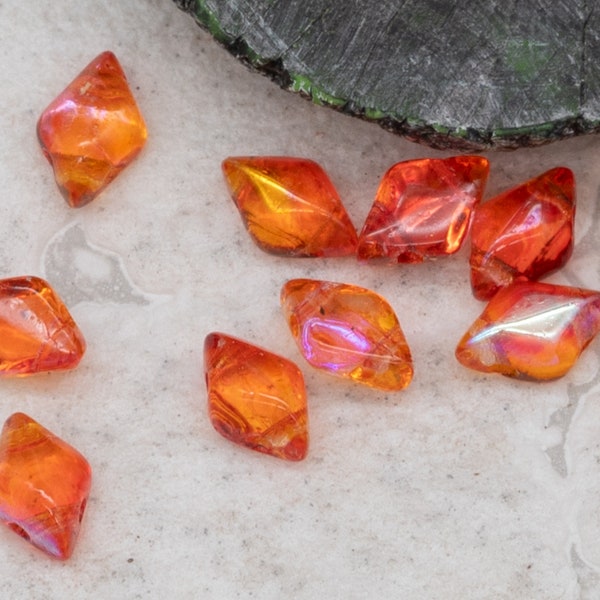 Czech Gemduo Bead, 8x5mm GemDuo 2 Hole Beads, Summer Rainbow Orange Gem Duo, 40 Beads, 5180R