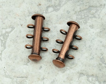 Slide Lock Clasp, 3 Strand Clasp,  Antique Copper 21mm Vertical Loop 3 Strand Slide Lock Clasp, 6047F, 2 Clasps