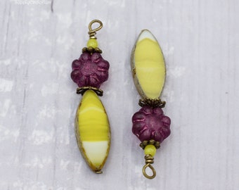 Antique Bronze Wire Wrapped Czech Glass Drop Charms. WW 64 (2 charms)