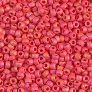 5280   (15g) - 8/0 Miyuki Matte Opaque Vermilion Red AB Seed Beads, 8-407FR Matte Vermilion Red AB, Miyuki 8/0 Vermilion Red AB Seed Beads