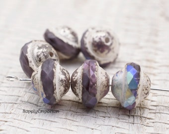 5033R (6)   - 8x10mm White Washed Violet AB Saturn Beads - Czech Glass Violet AB White Wash Saturn Bead