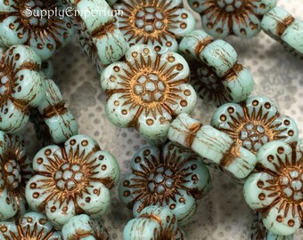 Flower Beads - Czech Glass Beads - Picasso Beads - Wildflower Beads - Wild Rose Beads - 14mm - 3035RR (8 Beads))