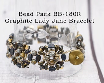DIY Bracelet, Bracelet Bead Pack, Beaded Bracelet Supplies, Graphite Lady Jane Bracelet Bead Pack BB180R
