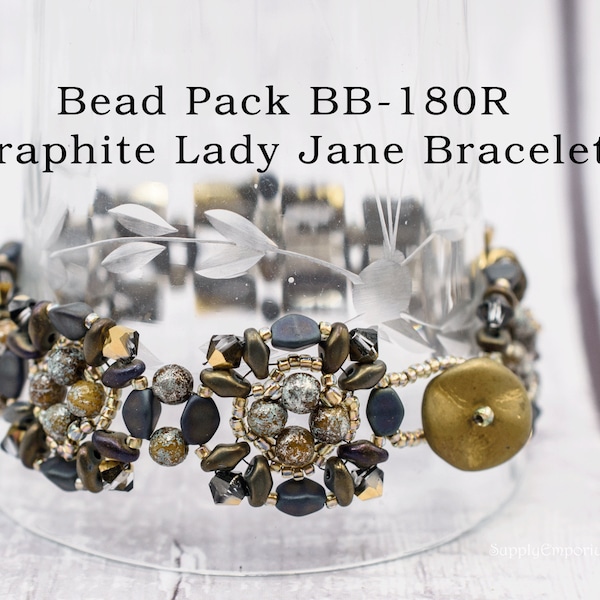 DIY Bracelet, Bracelet Bead Pack, Beaded Bracelet Supplies, Graphite Lady Jane Bracelet Bead Pack BB180R