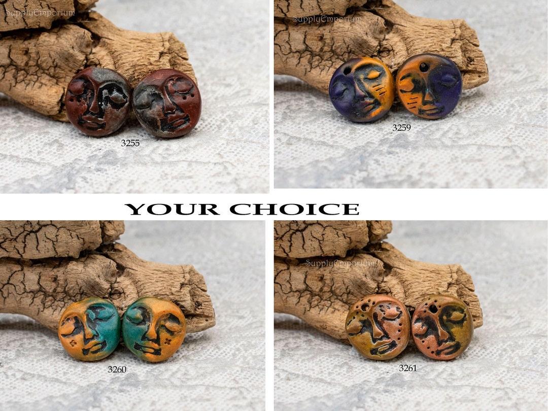 Set of 2 Handmade 19mm Moon Face Polymer Clay Charms - Etsy