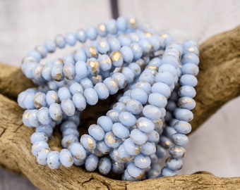 Periwinkle with Gold Wash Czech 3x5mm Rondelle Bead - Czech Glass Periwinkle Blue Faceted Rondelle Bead, 1079R (30)