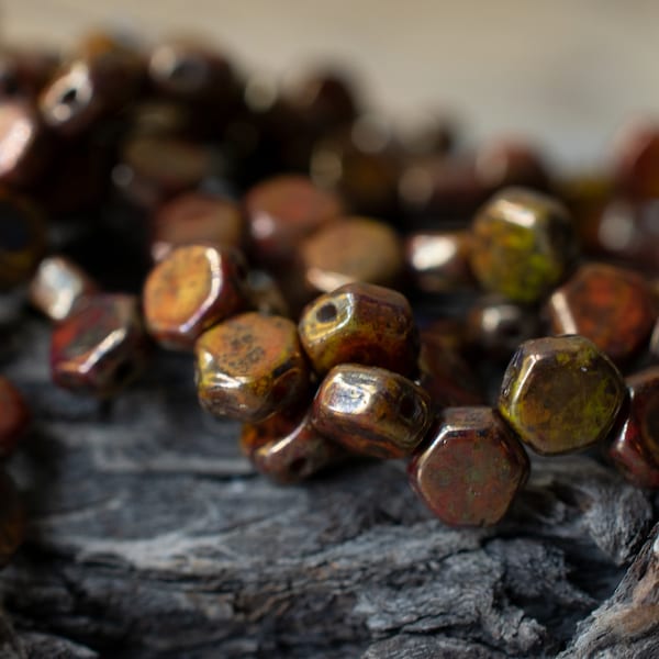 6770 (30)   - 6mm Hodge Podge Orange Bronze Honeycomb Beads - 6mm Orange Bronze Hodge Podge Honeycomb Hexagon Beads