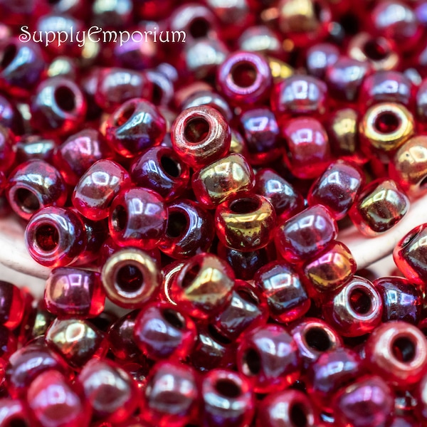 6/0 Miyuki Garnet Lined Ruby AB Seed Beads, 15 Grams, Miyuki 6-367 Garnet Lined Ruby AB Round Seed Beads 2795R