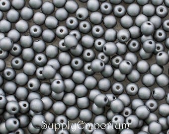 Round Bead, Smooth Round Druk Beads, Czech 3mm Crystal Chrome Full Matte Druk Beads, 4616  (100)