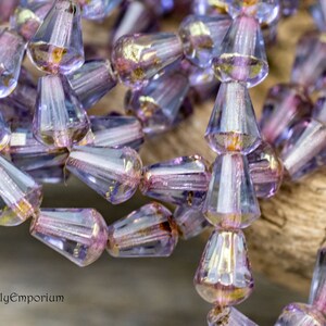 Picasso Drop Bead, Tiny Czech Transparent Tanzanite Picasso Drop Bead, 8x6mm (about 5/16") aka Amethyst/Blue Picasso Drop Beads, 7189W, (15)