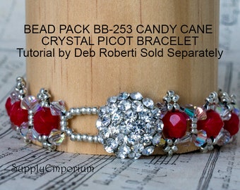 BB-253 Bead Pack for Candy Cane Crystal Primo Bracelet, Free Tutorial By Deb Roberti Available Separately, BB253 Bead Pack
